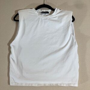 AKIRA Chicago Tank Top‎ Sz Small White Y2K Oversized Boxy Stretch Shoulder Pads